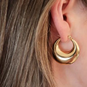 Luna Earring - Crescent Hollow Gold Plated Hypoallergenic Hoop Earrings